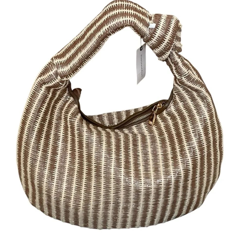 Anthropologie Melie Bianco The Brigitte Satchel‎ Raffia Edition in Tan / Cream